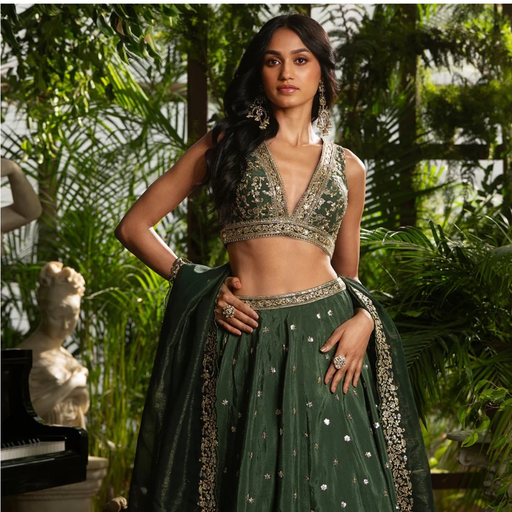 Elegant Green Embroidered Skirt